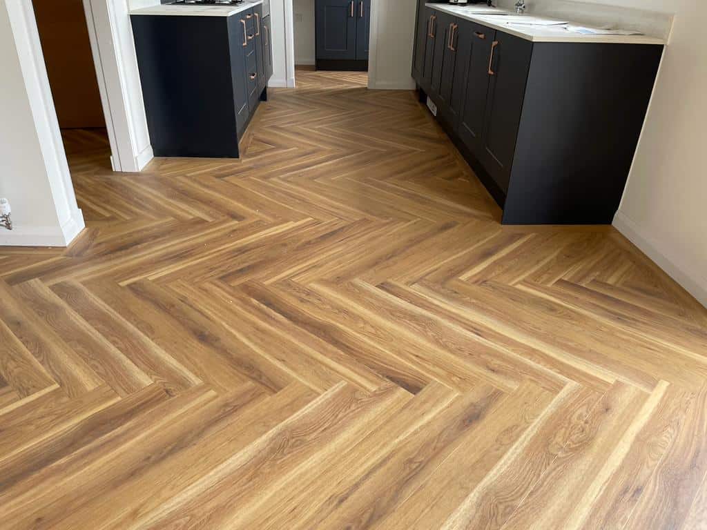 Amtico herringbone border as kitchen flooring